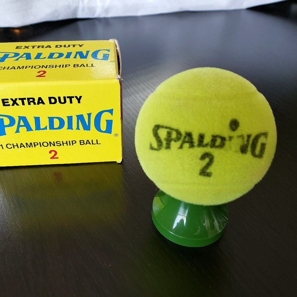AVON 1970's Mixed Doubles Green Flocked Glass Spalding Tennis Ball EMPTY w Box